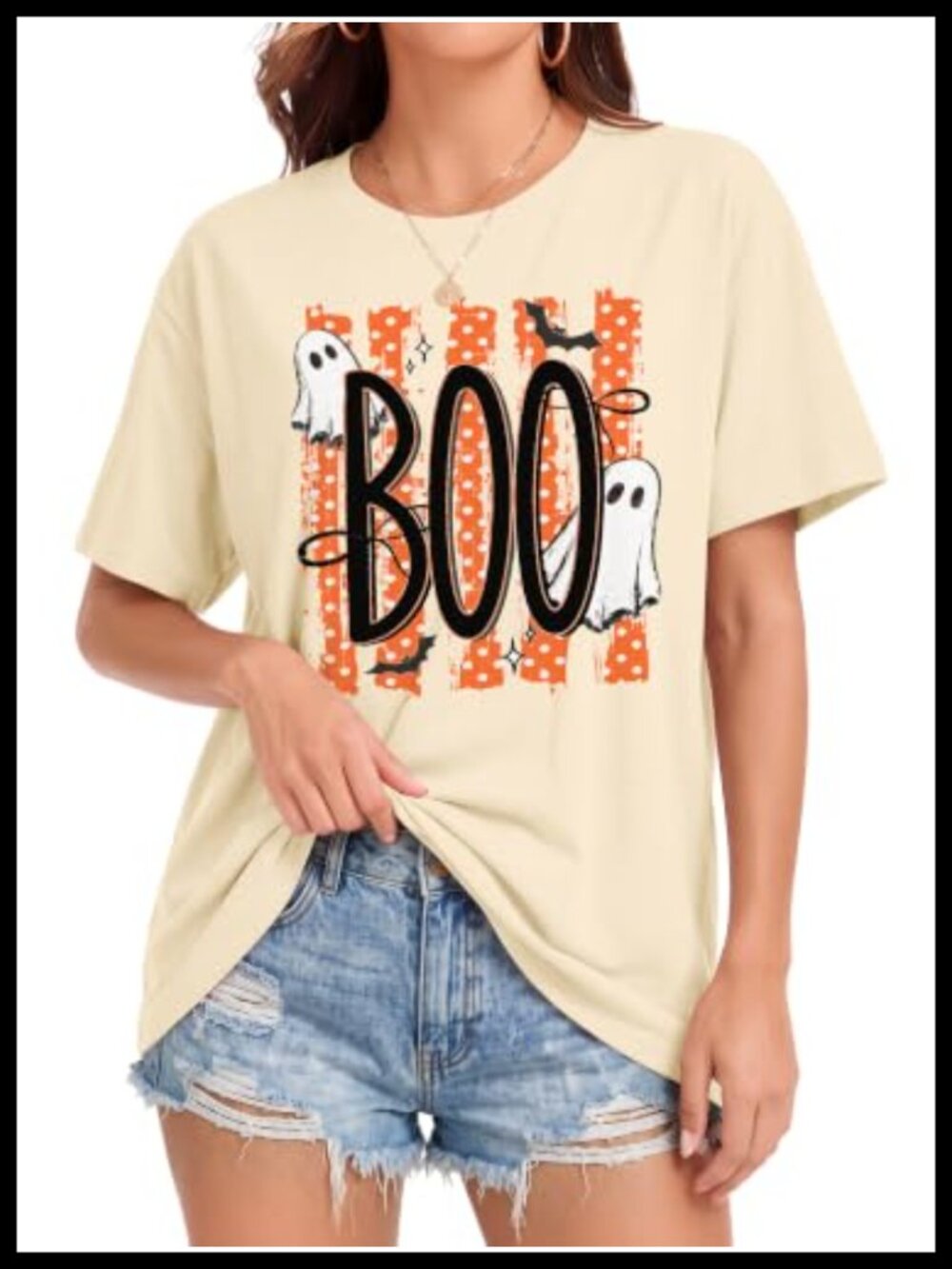 Oversized Funny Ghost Pumpkin Graphic Halloween Fall Tee